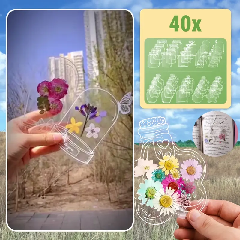 FLOWERMARKS™ TRANSPARENTNÉ ZÁLOŽKY NA SUŠENÉ KVETY – 40ks+40ks ZADARMO 1+1 GRÁTIS!